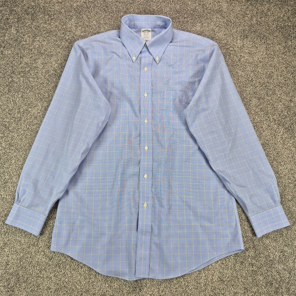 Brooks Brothers Dress Shirt Mens 15.5-33 Blue Plaid Button Down Non-Iron Cotton